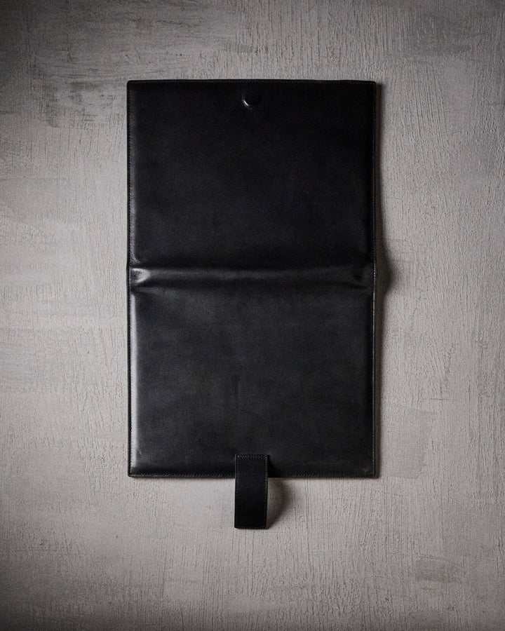 Portfolio unisex black leather portfolio back view